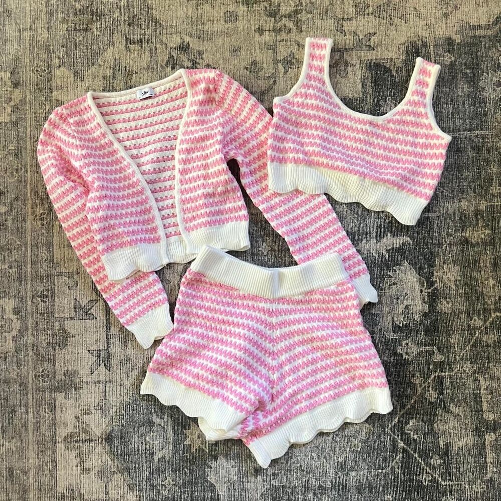 Yllw Nina Knit Women's Comfy Pink and White Outfit